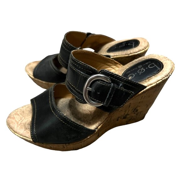 b.o.c. Black Leather Wedge Sandals Sz 7 Womens C17903 CIK12 - Picture 11 of 15